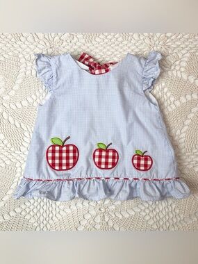 Smockingbird Baby Girl 18 Months Apple Applique Gingham Swing Top Shirt